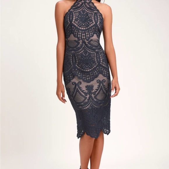 Lulu's NWT Celebrate Life Navy Blue Lace Halter Mini Dress Size Large - Picture 2 of 12